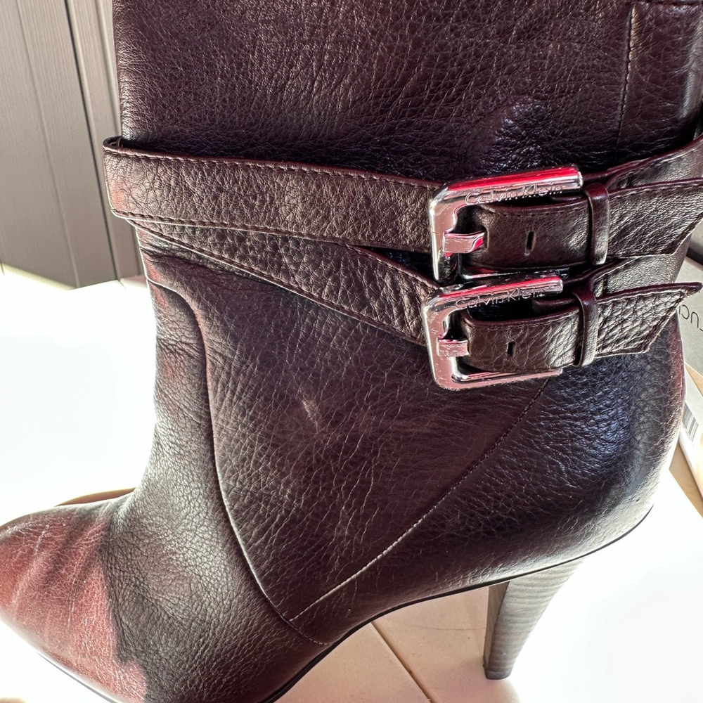 Calvin Klein Brown Heeled Boots with Buckle Detail
